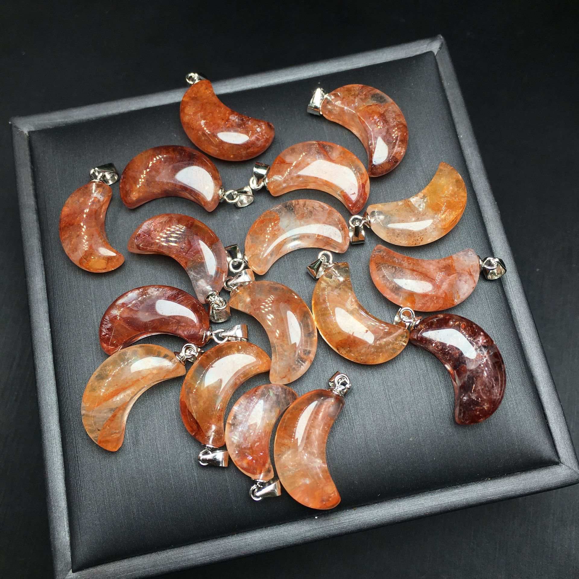 Red Hematoid Quartz Crescent Pendant