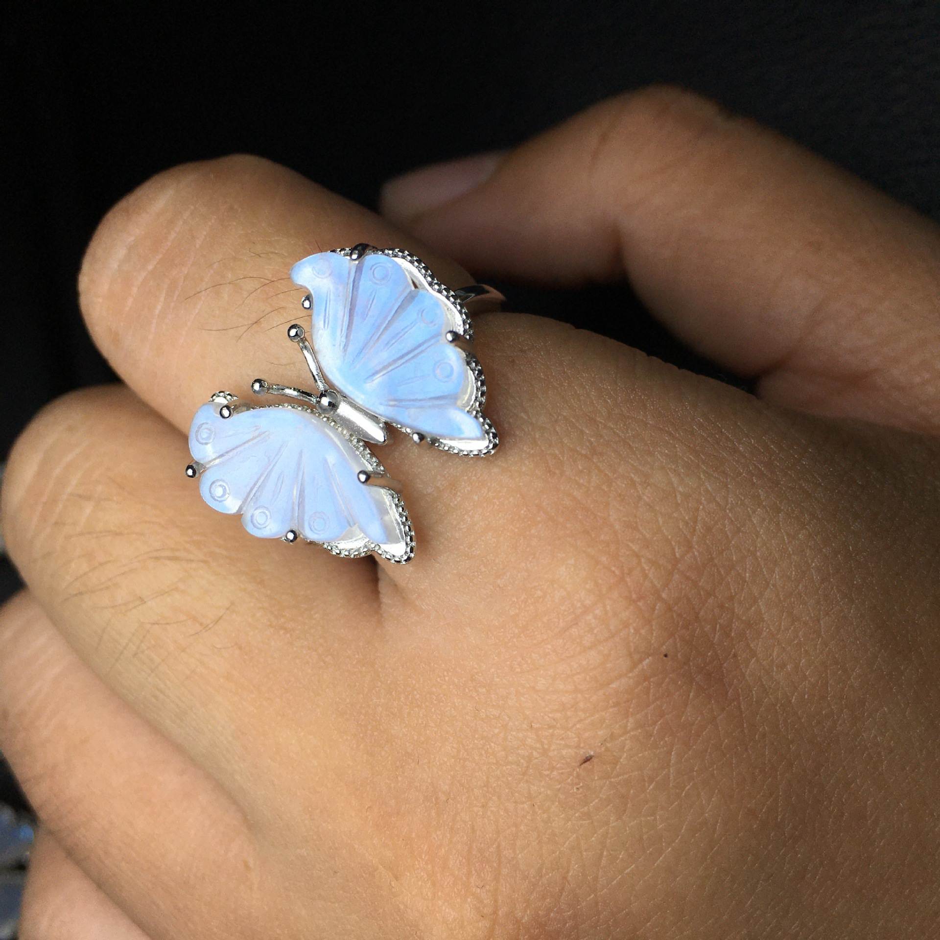 Blue Moonstone Butterfly Ring