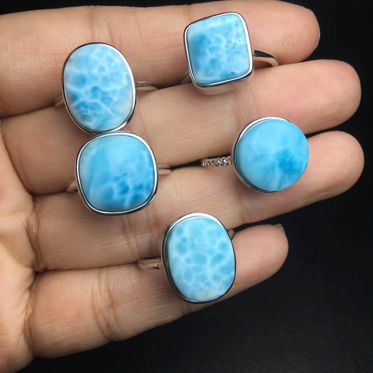 Natural Larimar Gemstone Ring s925 Silver