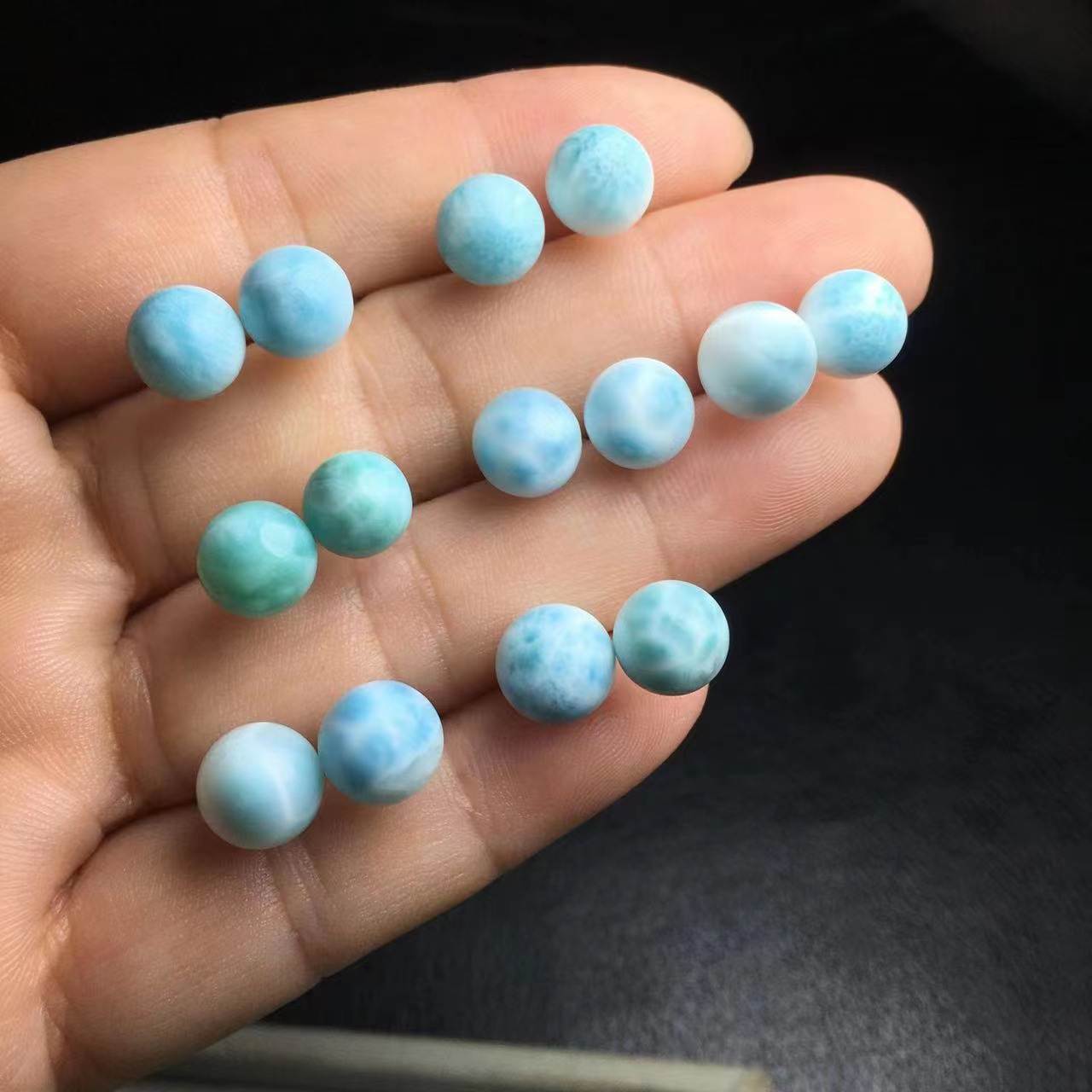 Larimar Gemstone Round Bead Earrings