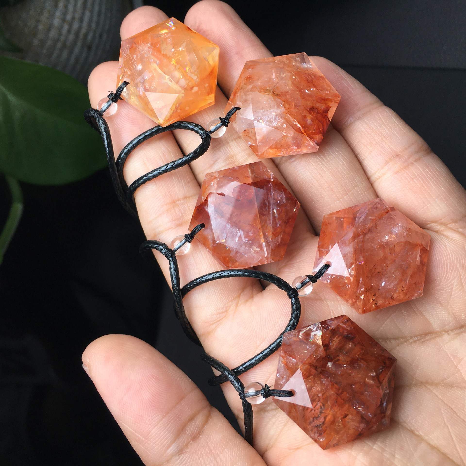 Red Hematoid Quartz Hexagram Pendant