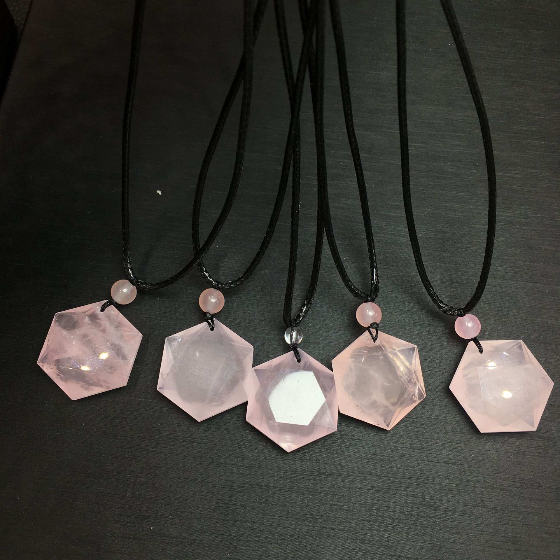 Rose Quartz Hexagram Pendant with Leather Rope