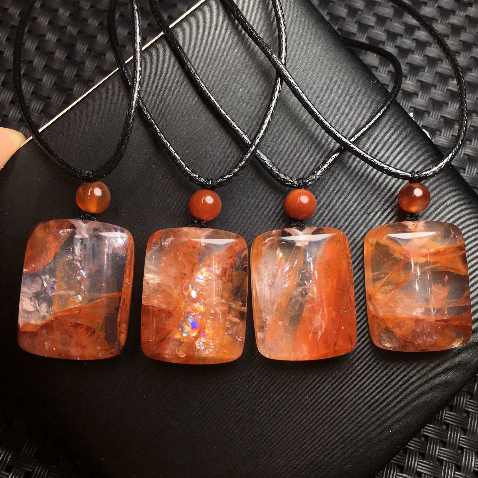 Red Hematoid Quartz Square Pendant