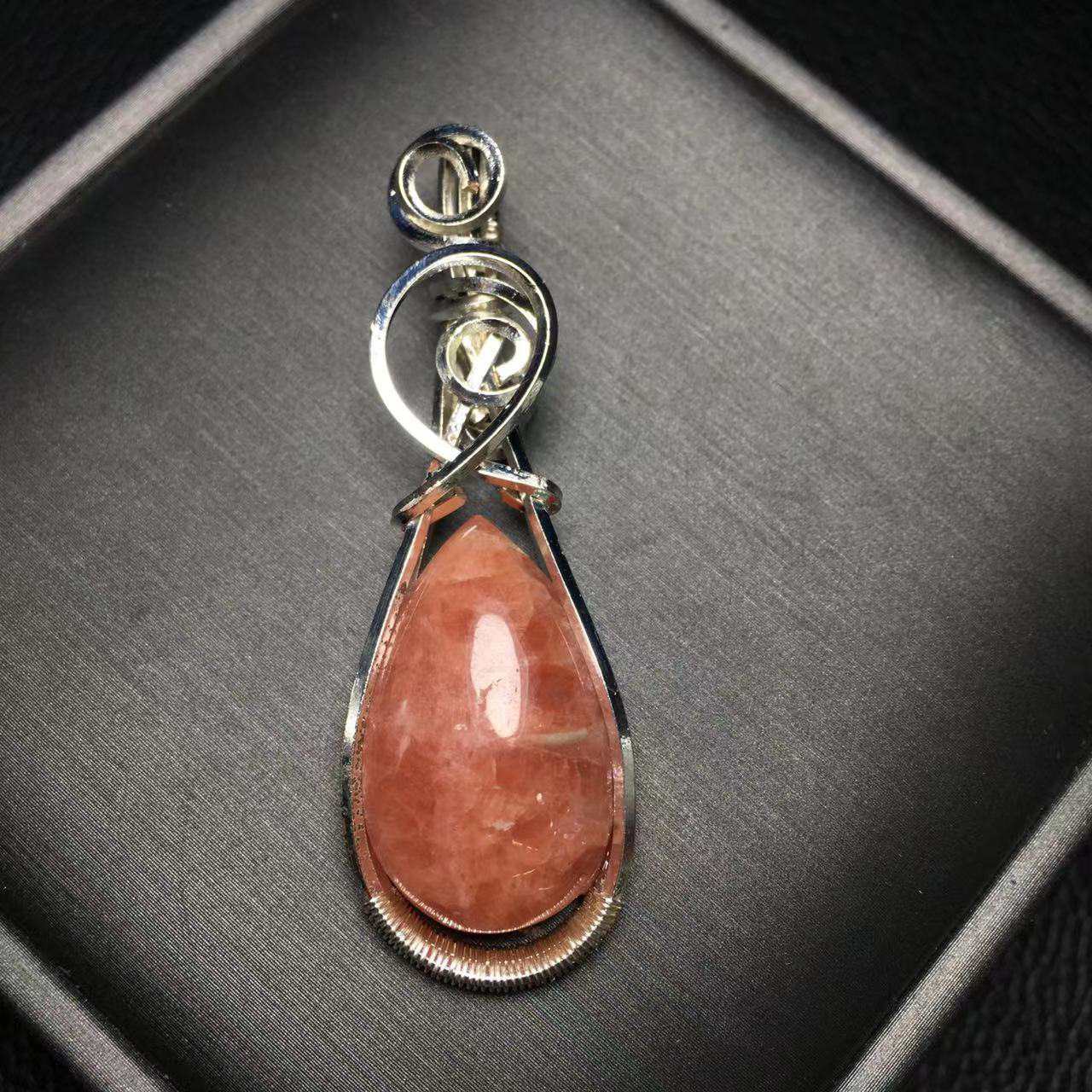 Rhodochrosite Oval Pendant with Wire Winding