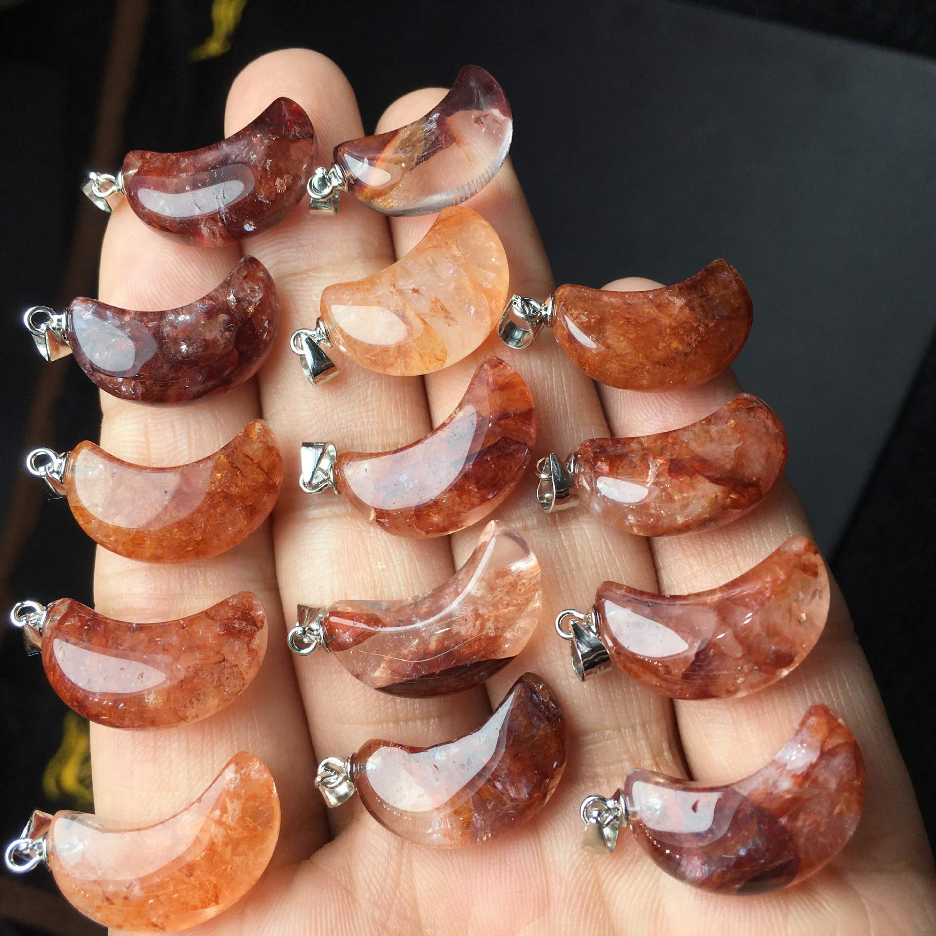 Red Hematoid Quartz Crescent Pendant