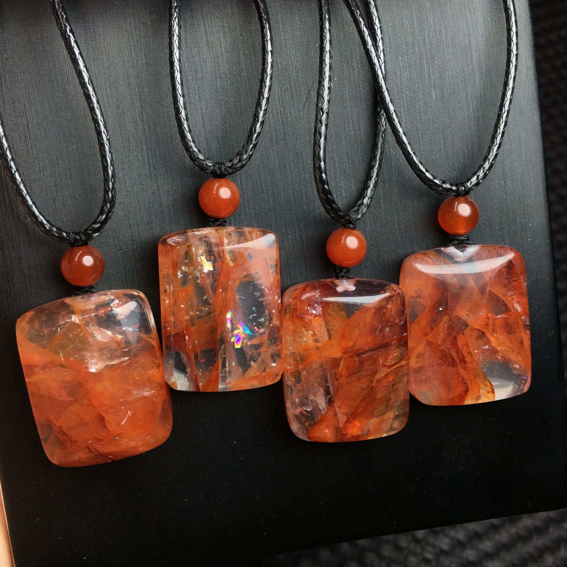 Red Hematoid Quartz Square Pendant