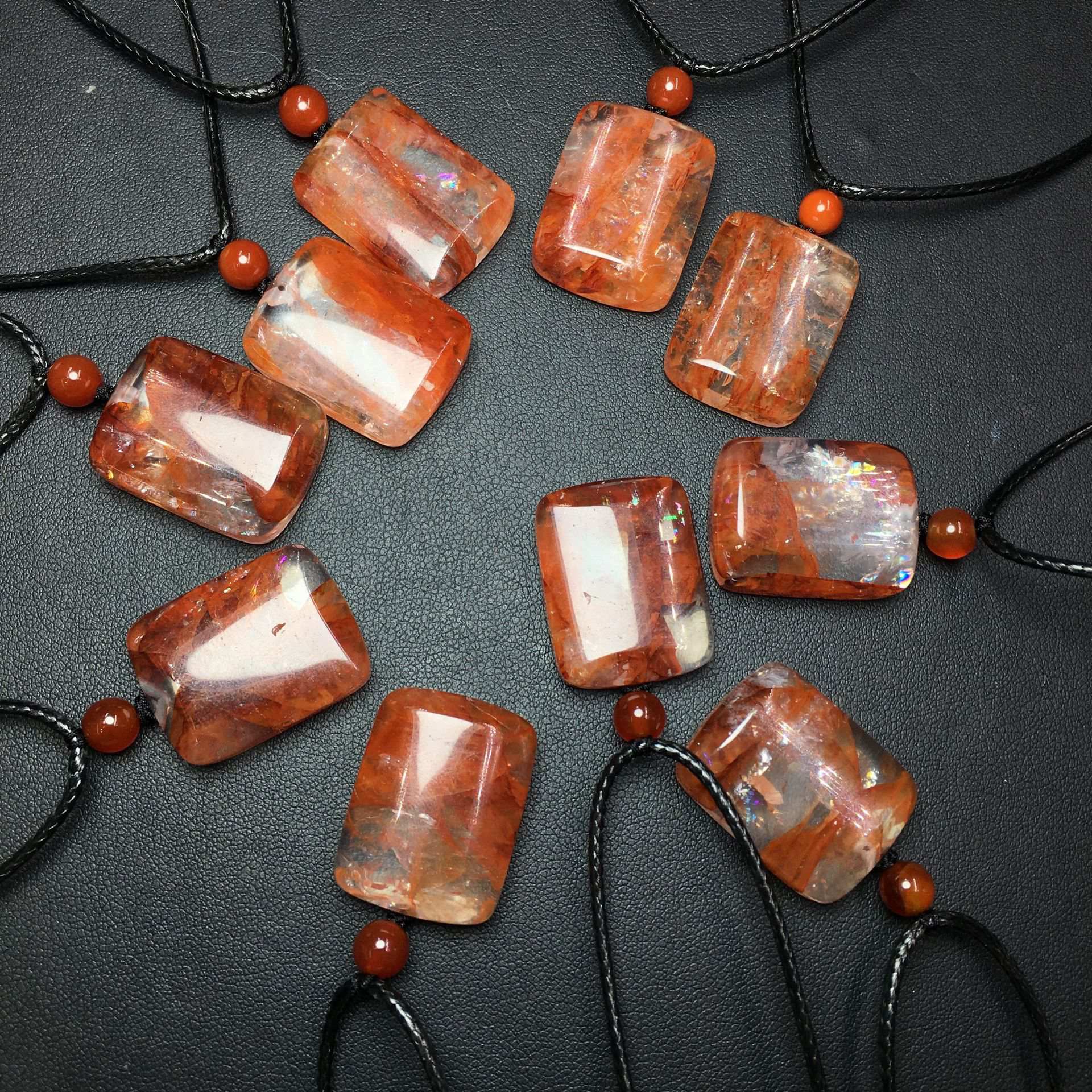 Red Hematoid Quartz Square Pendant