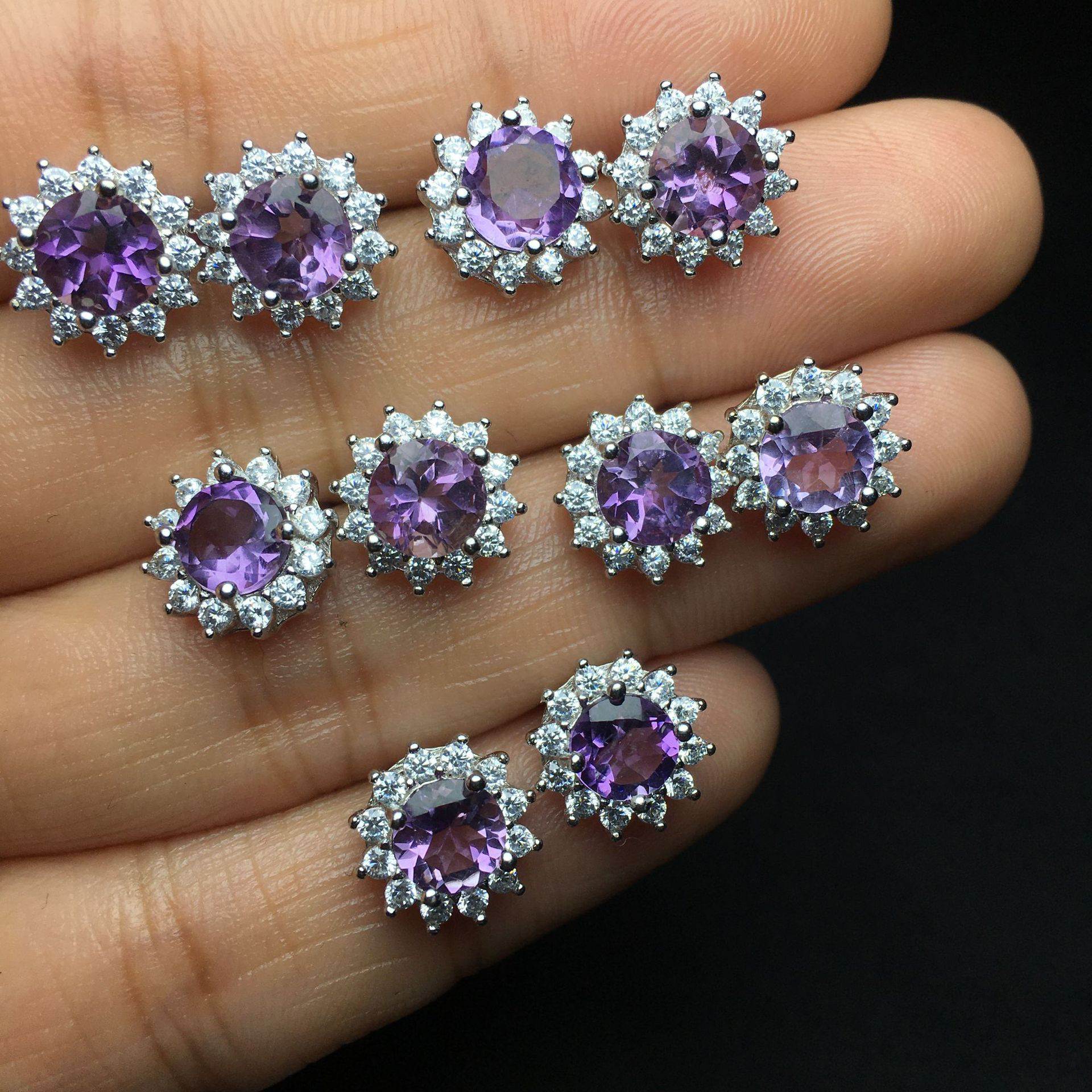 Amethyst Flower Earrings  S925 Silver