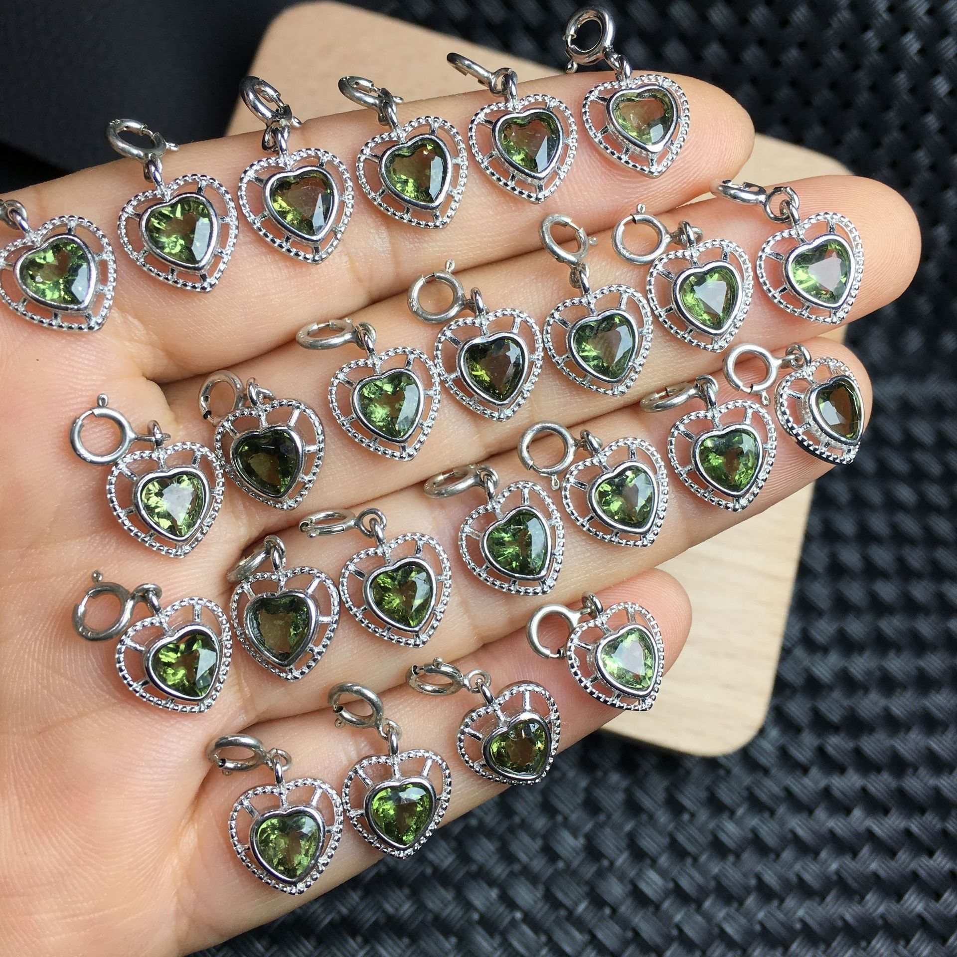 Moldavite Gemstone Heart Pendant Set in S925 Silver