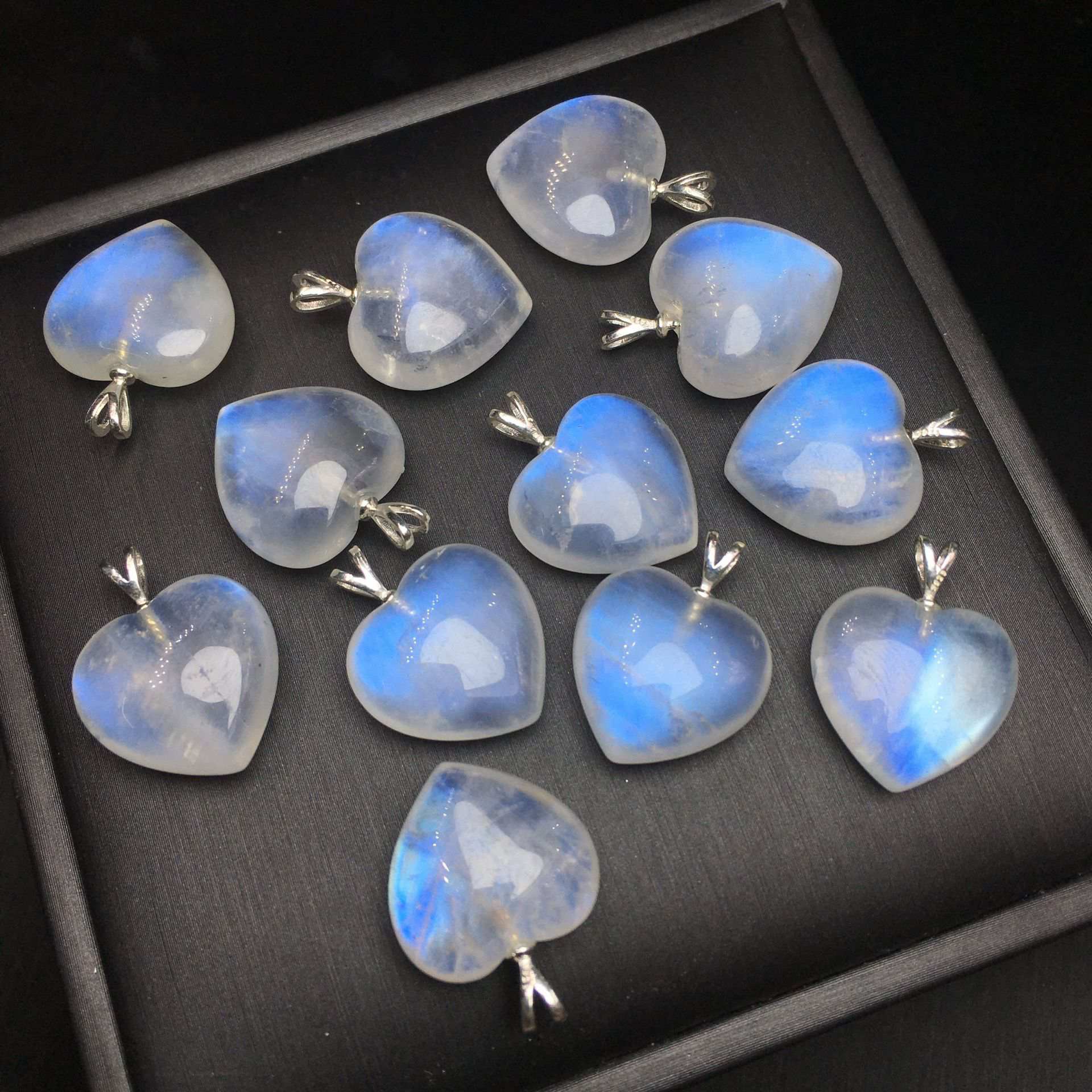 Blue Moonstone Heart Pendant in S925 Silver