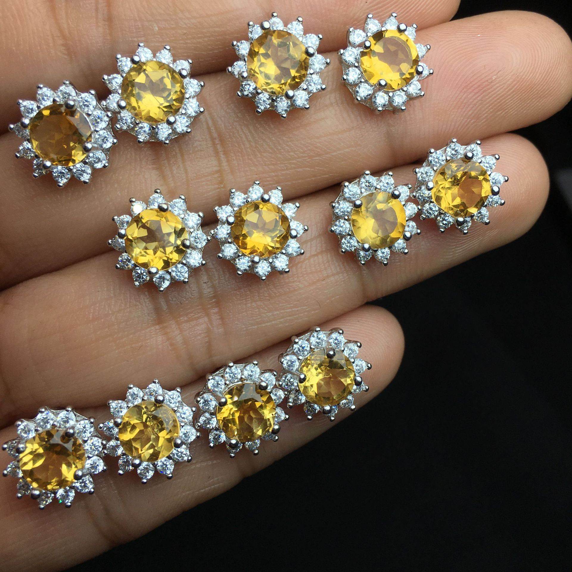 Citrine Flower Earrings  S925 Silver