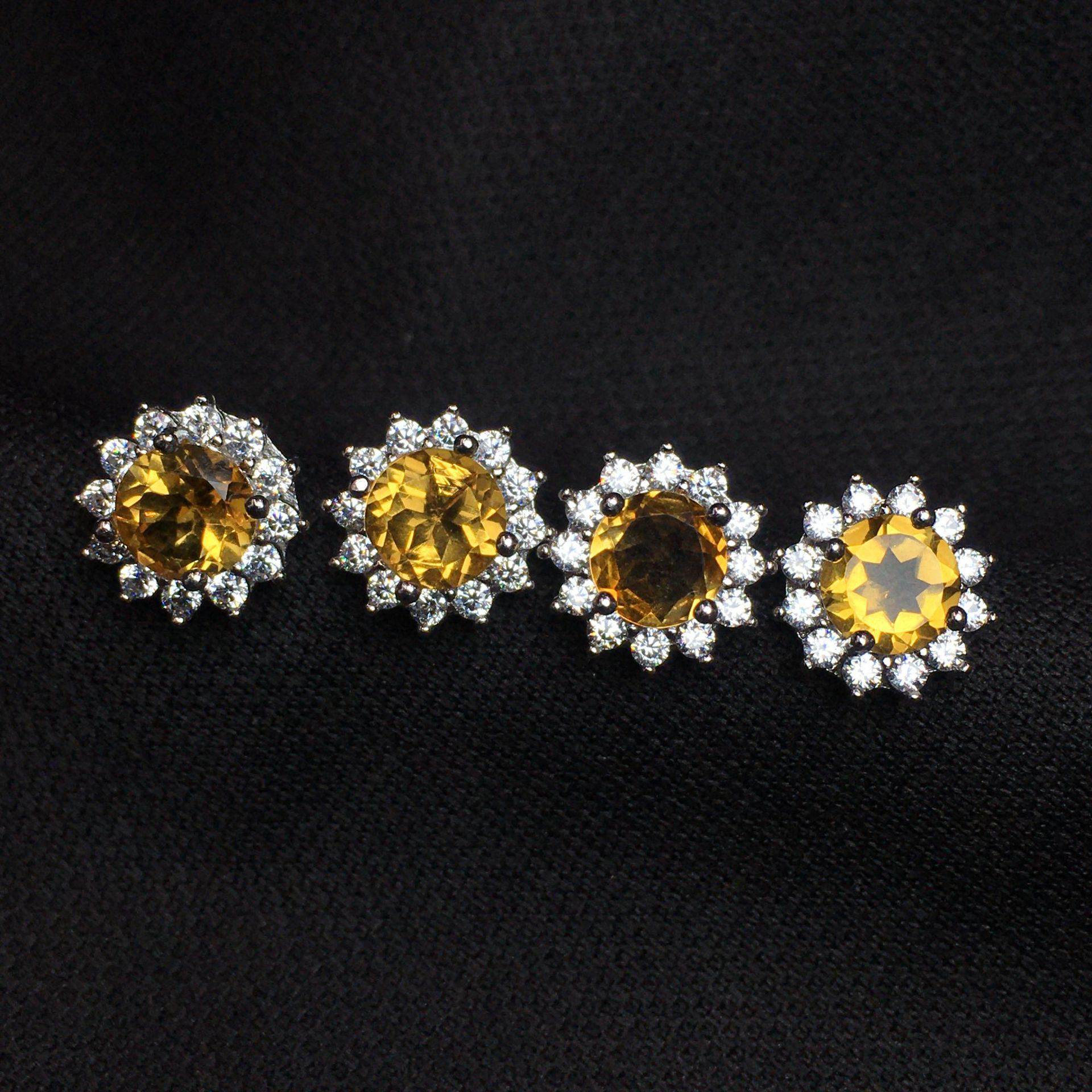 Citrine Flower Earrings  S925 Silver