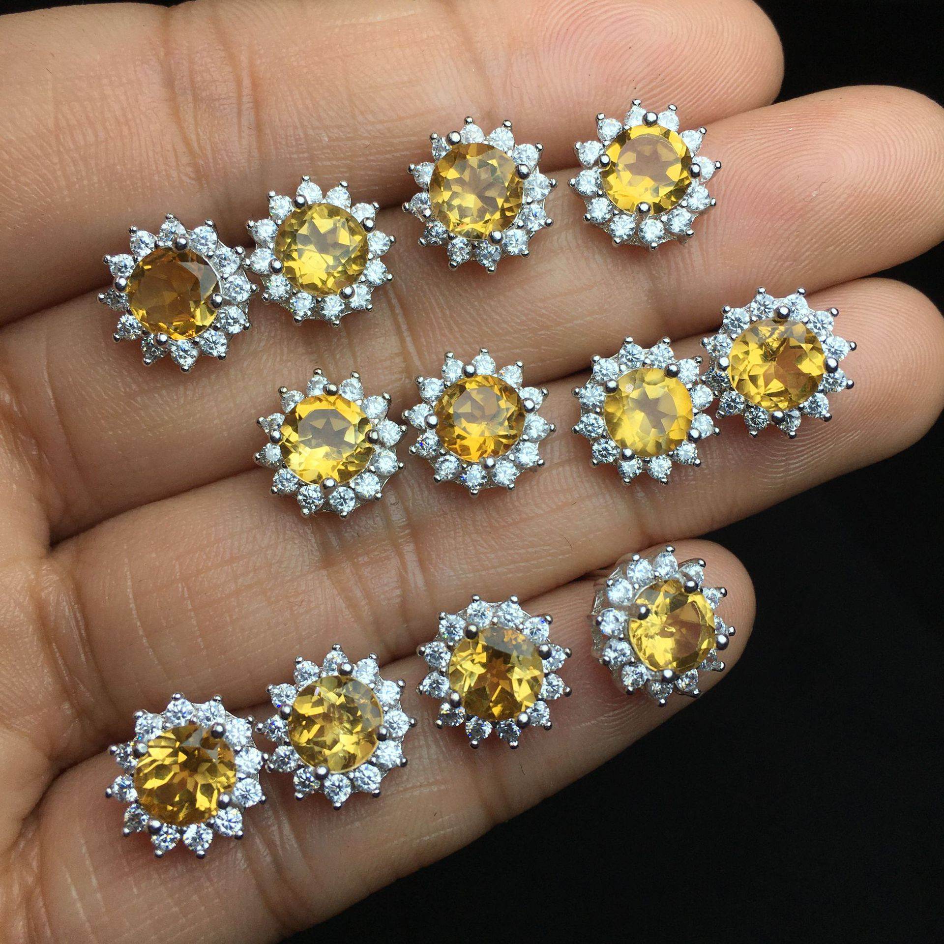 Citrine Flower Earrings  S925 Silver